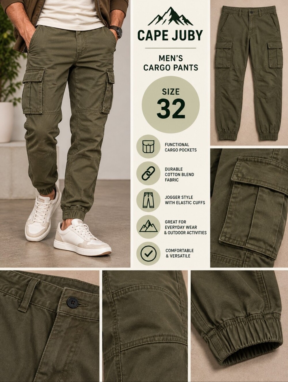 Cape Juby mens size 32 green cargo pants #37
